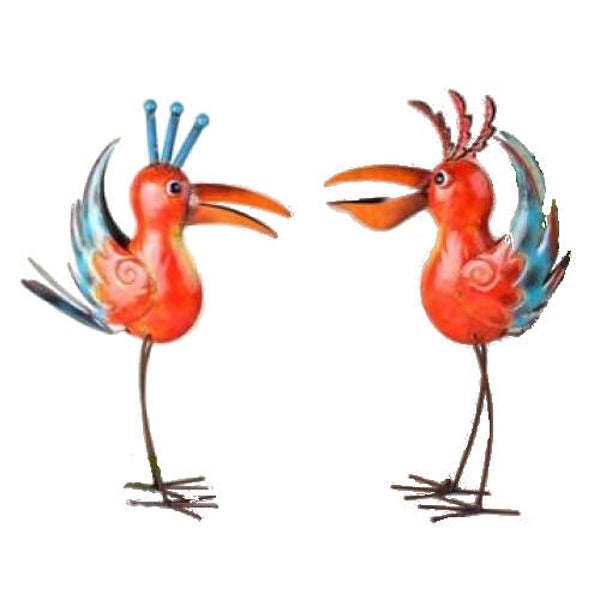 Tuinbeeld vogel rood/blauw ass.