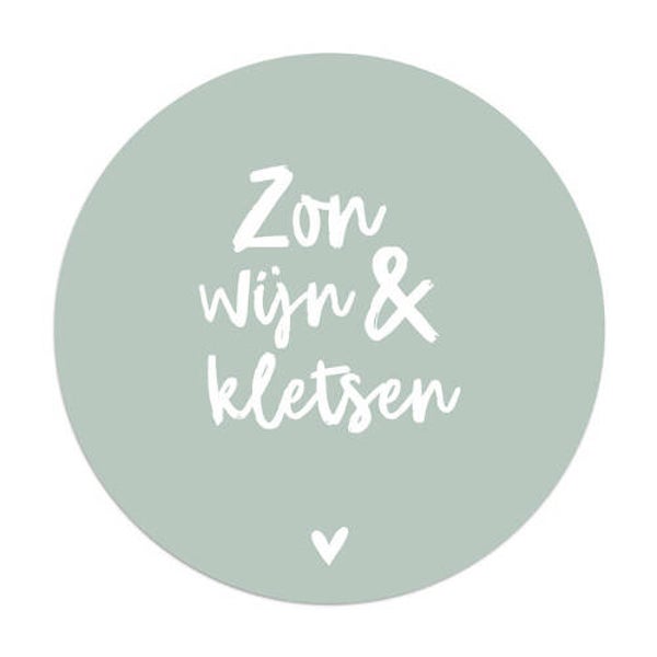 Muurcirkel lichtgroen 'Zon wijn en kletsen' 20cm en 30cm