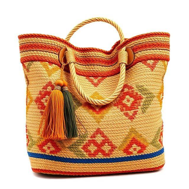Capazo Bkarola Patchwork Coral Color sin miedo Rafia + patchwork + borlas · Boho chic