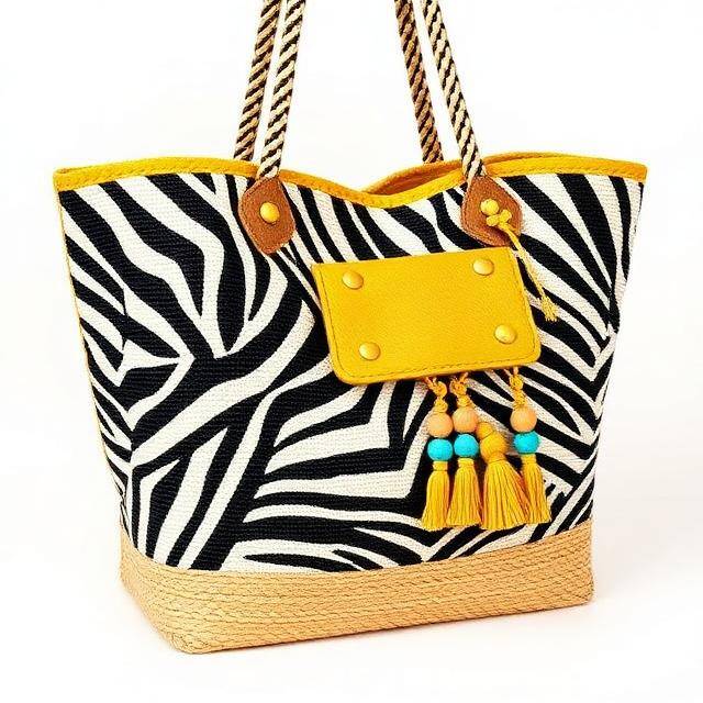 Tote Bkarola Zebra Amarillo Salvaje pop Piel zebra + amarillo + pompón · Icono