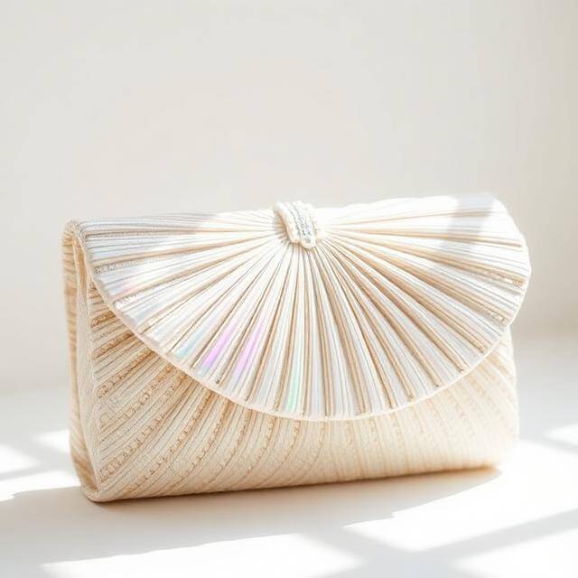 Clutch Bkarola Concha Marfil Nácar plisado Rafia marfil · Noche verano