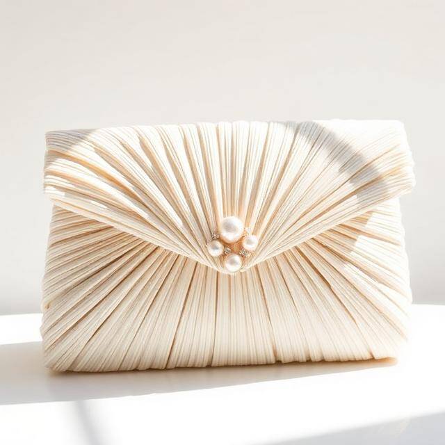 Clutch Bkarola Concha Marfil II Luz de luna Rafia plisada · Elegancia pura
