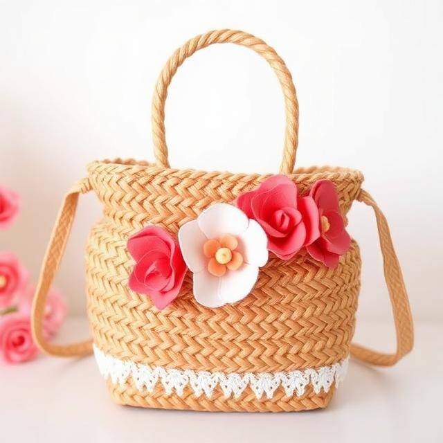 Capazo Bkarola Corazón Flor Amor de verano Rafia + flores seda + corazón · Romántico