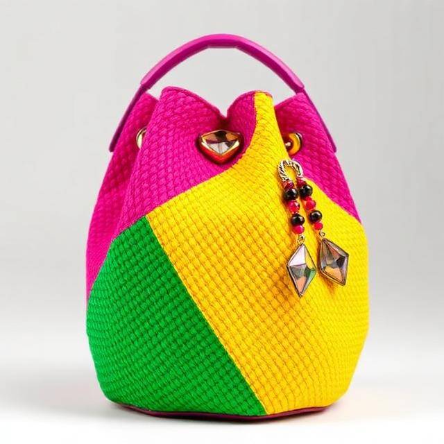 Bucket Bkarola Technicolor II Verde limón + fucsia Piel + borlas · Color Bkarola