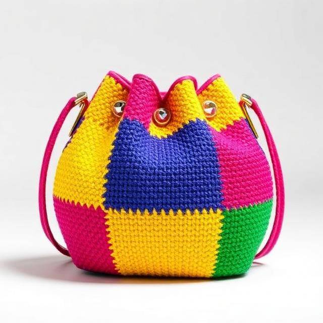 Bucket Bkarola Patchwork Cuadros de color Piel rojo, azul, amarillo · Alegría