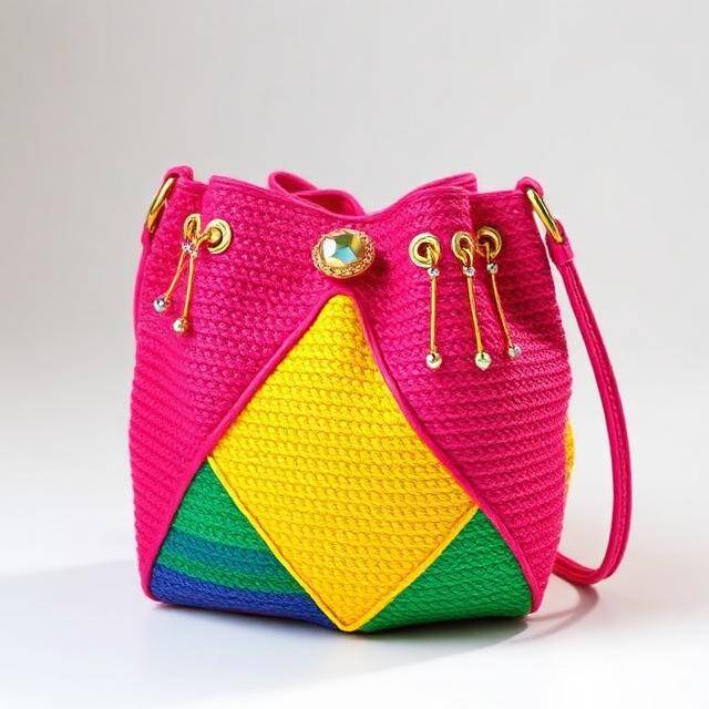 Bucket Bkarola Patchwork Cuadros de color Piel rojo, azul, amarillo · Alegría