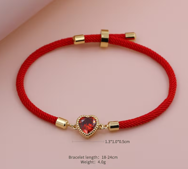 PULSERA HILO ROJO CORAZÓN CRISTAL