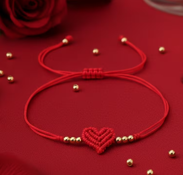 PULSERA MACRAMÉ CORAZÓN ROJO