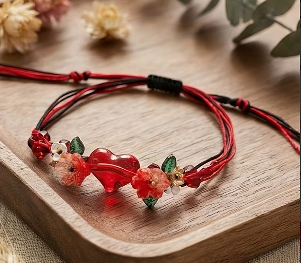 PULSERA CORAZÓN JARDÍN ROJO