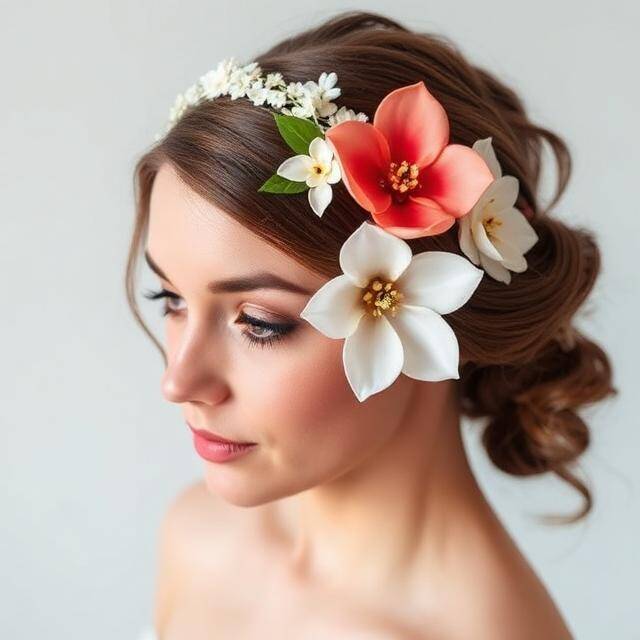 Diadema Eco Flor Coral Amanecer coral Flores coral + blanco · Dama playa