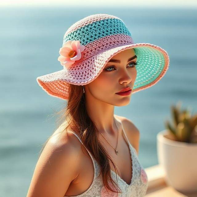 Pamela Eco Crochet Rayas Marinera chic Crochet turquesa y blanco · Costa Amalfitana