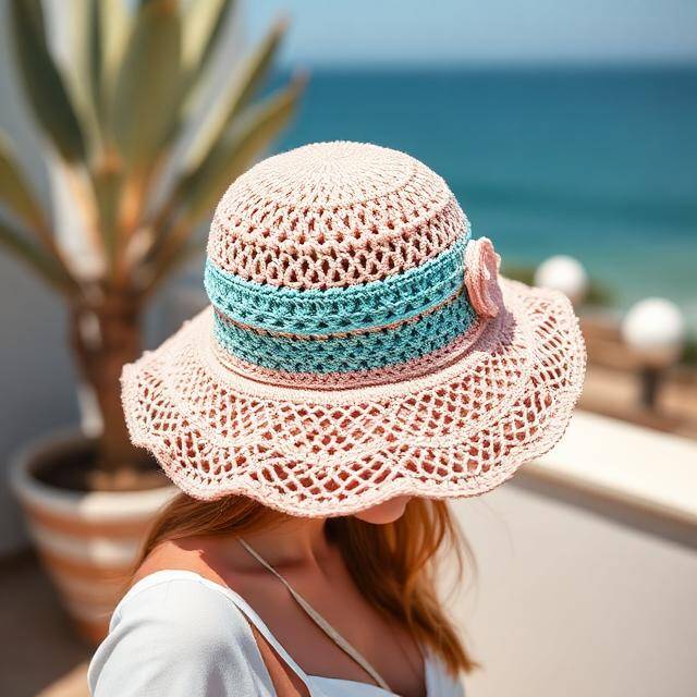 Pamela Eco Crochet Blanca Nube de verano Crochet blanco + cinta turquesa · Ligera