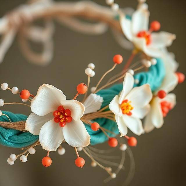 Corona Eco Flor Blanca Corona de espuma Flores blancas + hojas · Comunión playa