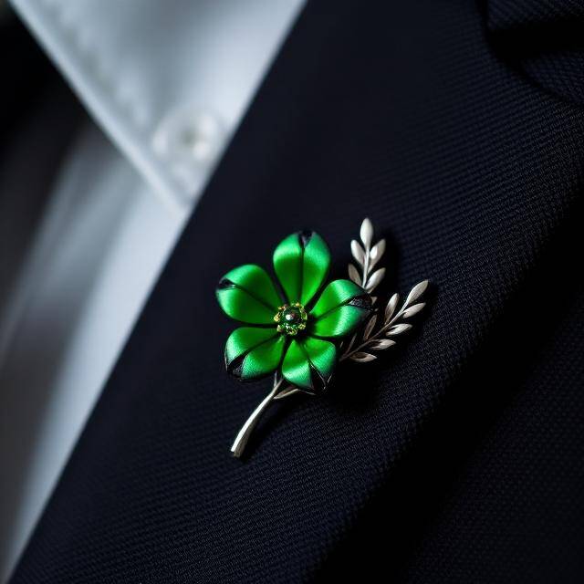 Pin Solapa Trébol Esmeralda Amuleto con estilo Esmalte verde + hojas oro · Suerte Bkarola