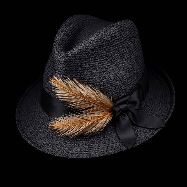 Sombrero Fedora Pluma Dandy moderno Fieltro negro + pluma faisán · Carácter