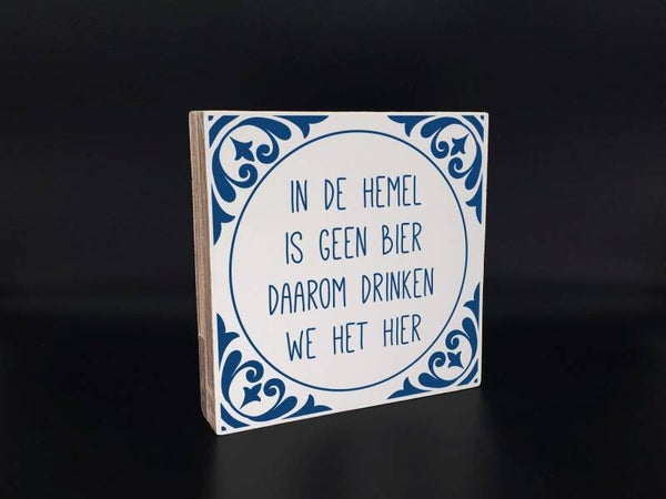 Houten delftsblauw tekstbord.