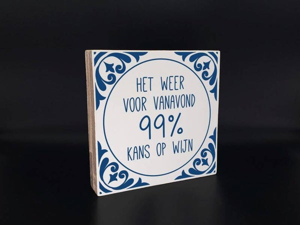 Houten delftsblauw tekstblok.