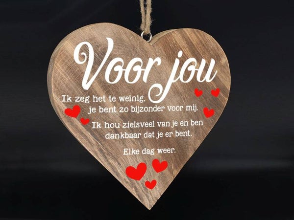 Houten hangend tekst hart groot.