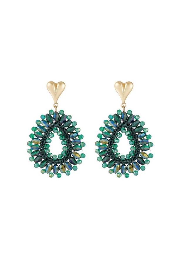 Oorbellen beaded love  - green