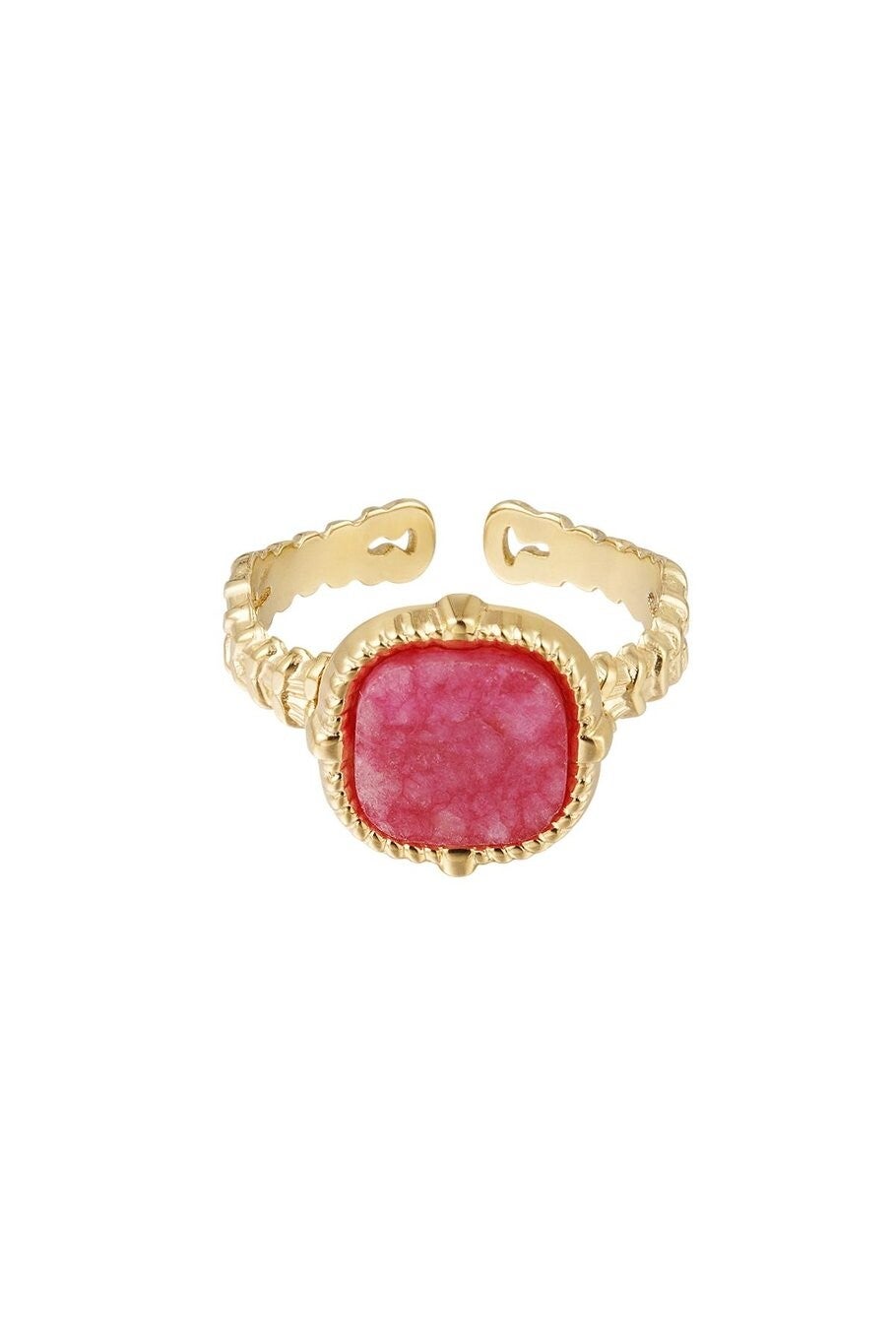 Ring steen groot - fuschia goud