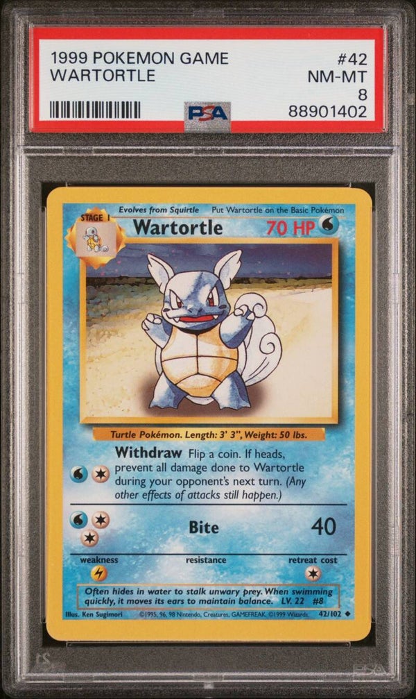 Wartortle 42/102 Base - Graded 8 PSA