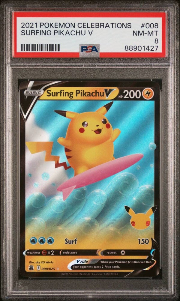 Surfing Pikachu V 008/025 - Graded 8 PSA