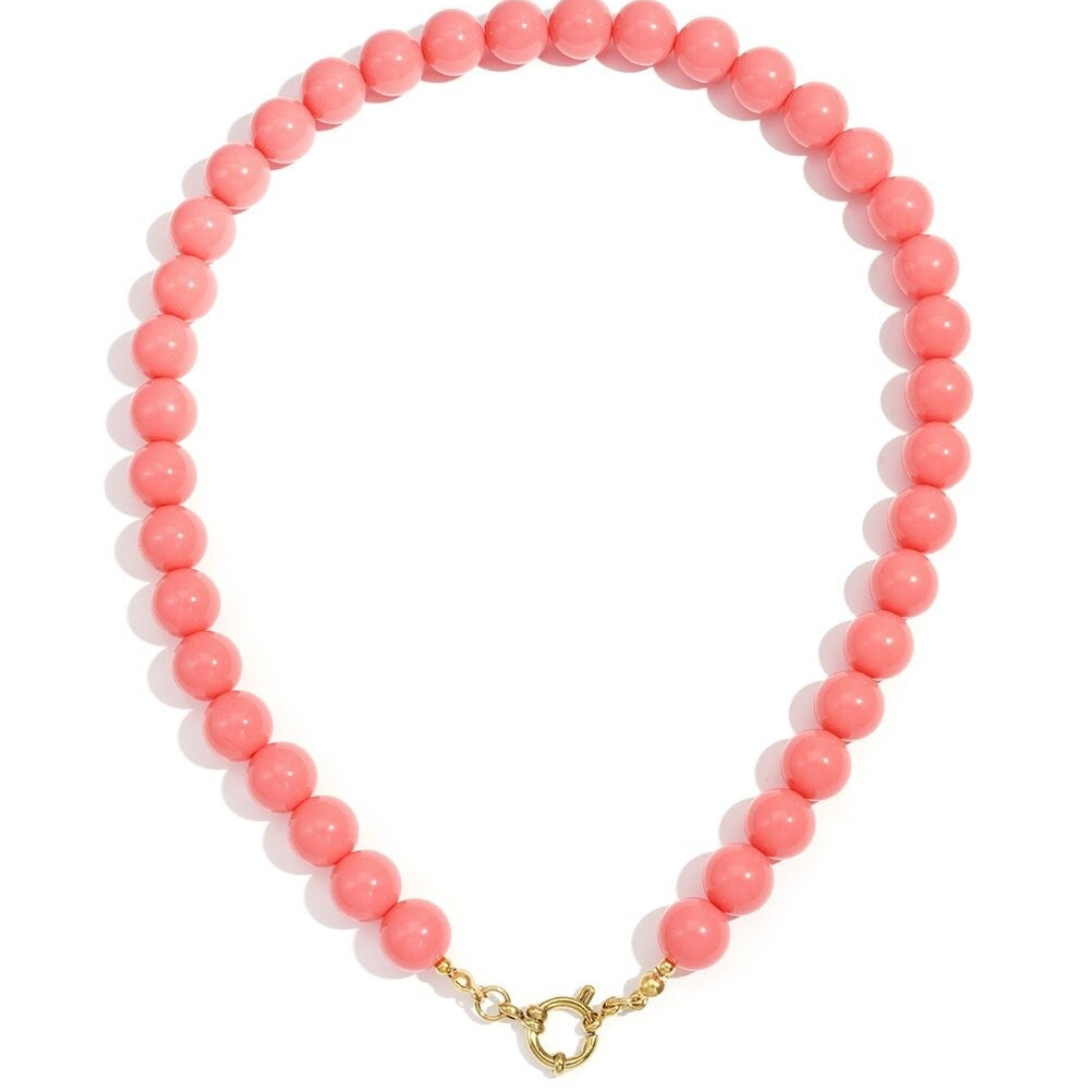 Ketting met kralen en frontsluiting, 12 mm, Roze