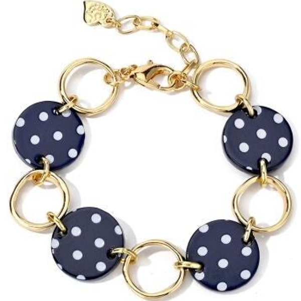 Armband met slotje, blauw met witte stippen