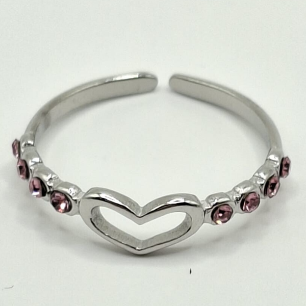 Hartje ring met steentjes, Silver