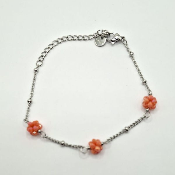 Armbandje met glaskraaltjes, silver
