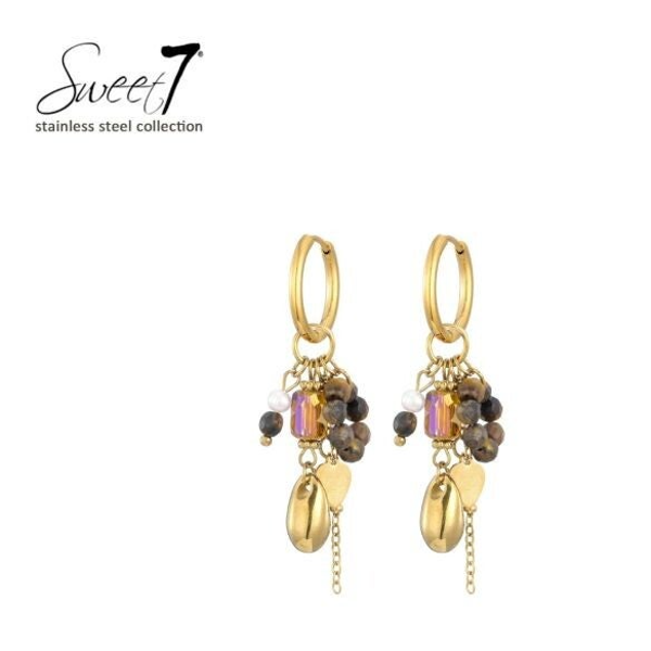 Oorringen met Tiger eye + fresh water pearl