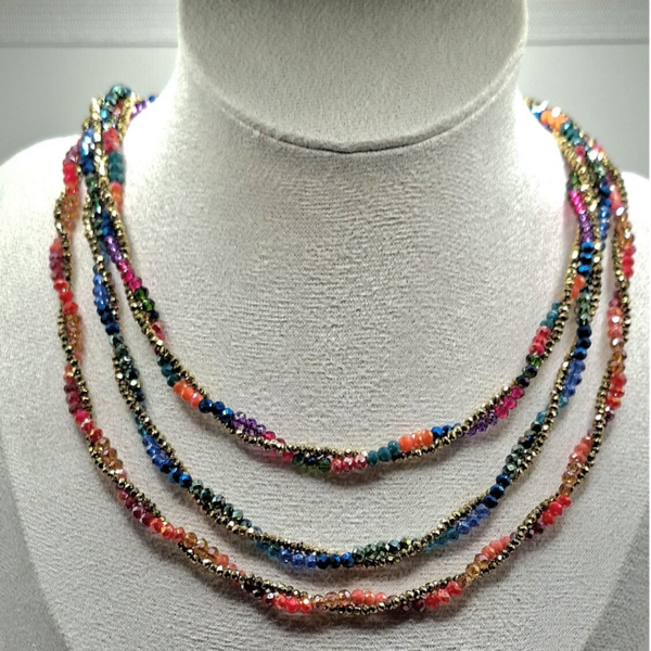 Gedraaide kralenketting dubbellaags, blauw/goud