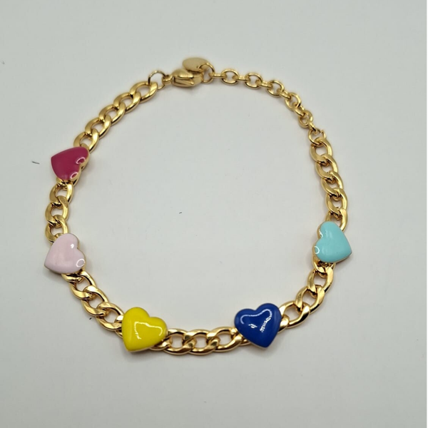 Schakelarmband met gekleurde hartjes