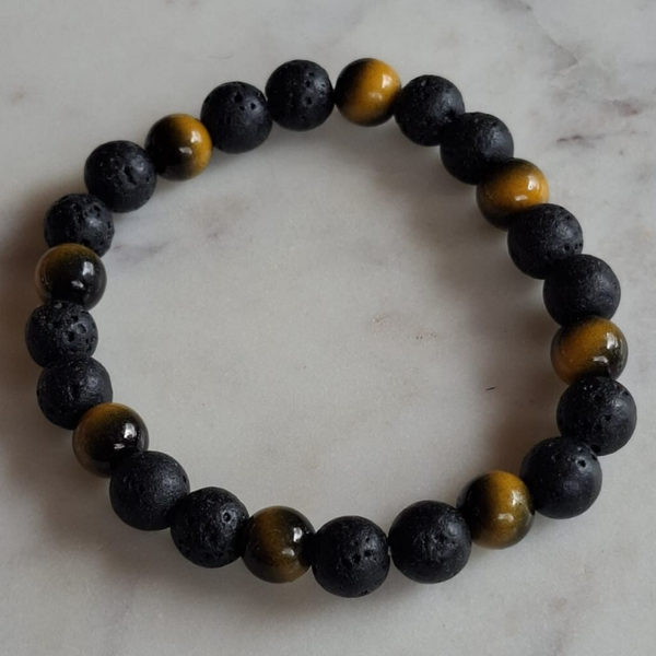 Armband met verschillende kralen, lavasteen