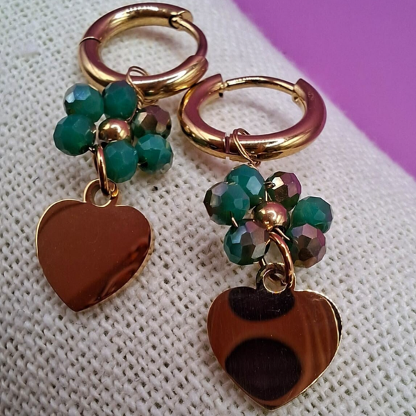 ring-oorbellen met bloemetje, groen