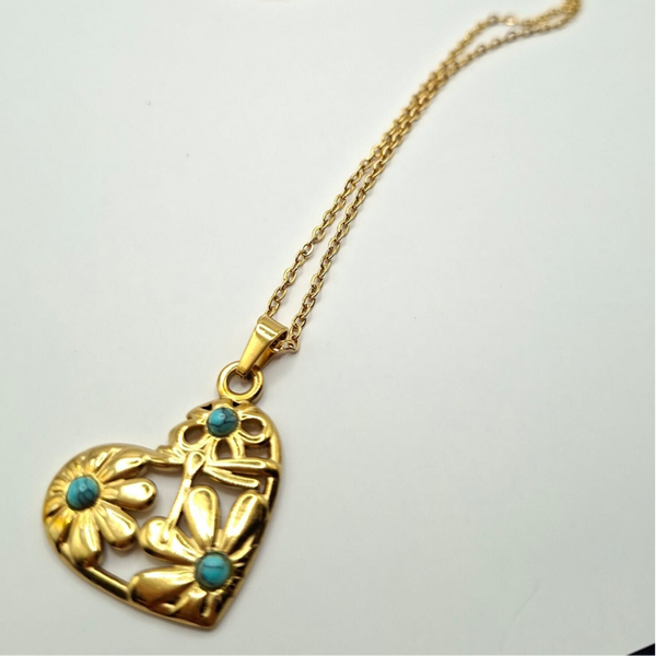 Goldlook ketting met hart, met blauwe steentjes