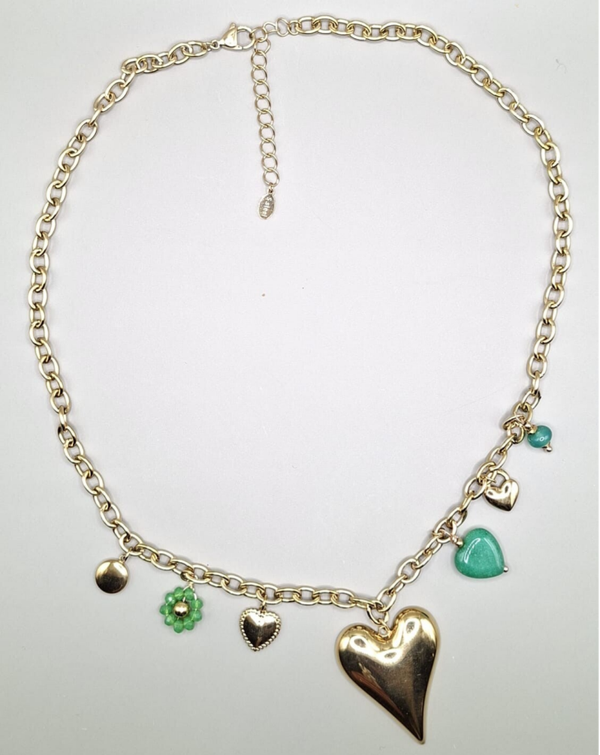 Gold look ketting met hart en steentjes