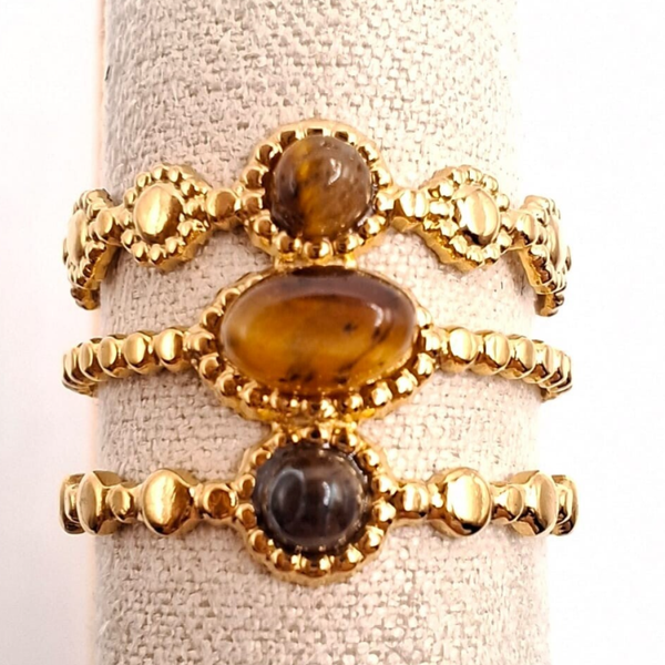3 dubbele ring met steentjes, gold/bruin