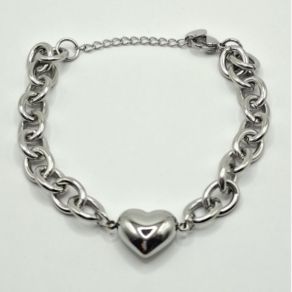 Schakelarmband met hart, silver