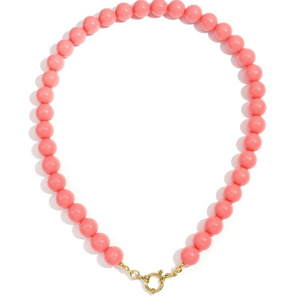 Ketting met kralen en frontsluiting, 12 mm, Roze