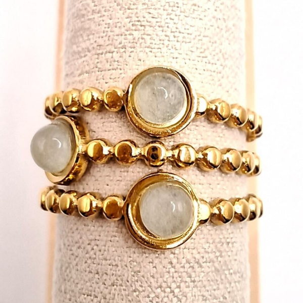 3 dubbele ring met steentjes, gold/beige