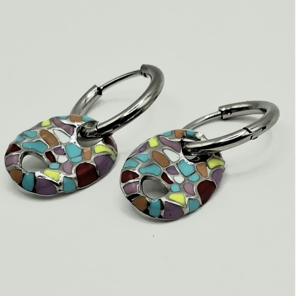 Oorringen met multicolor steentje, silver look