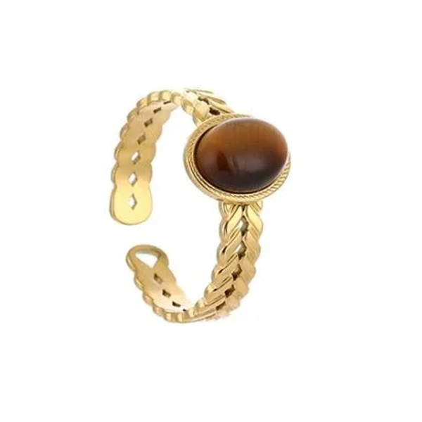 Basic ring met natuursteen, Tigers Eye