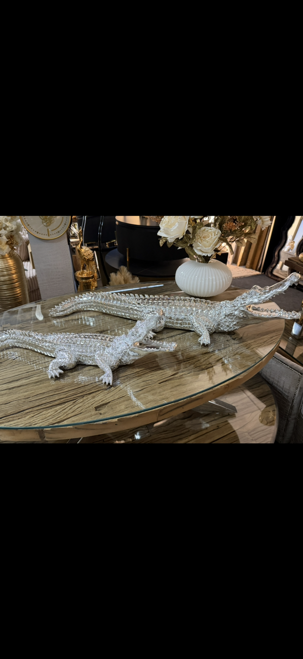 Krokodil decoratie zilver