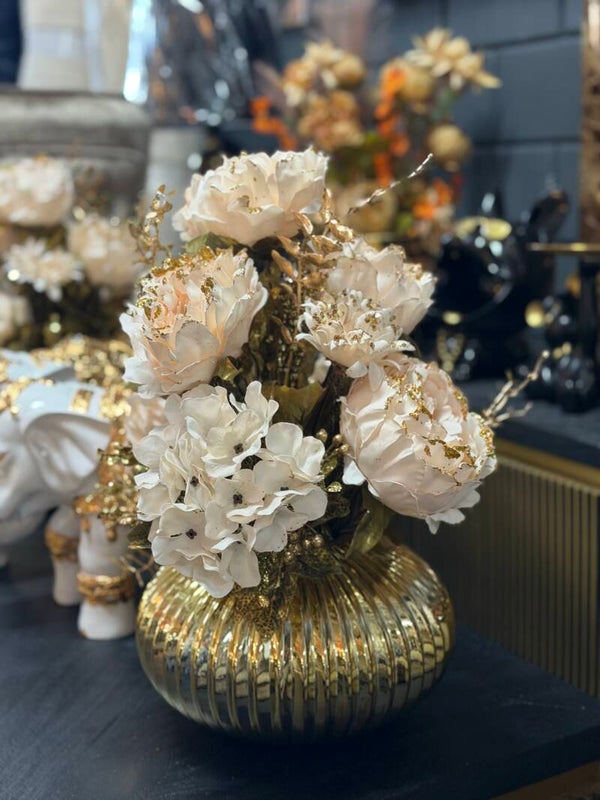 Bloemstuk pot ribbel gold 1