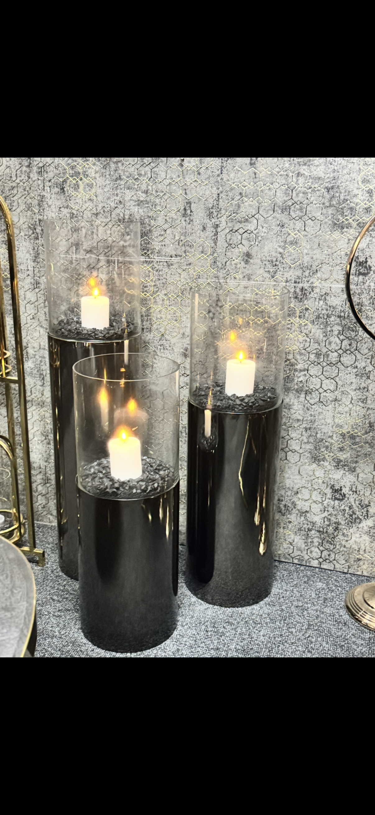 Windlicht set van 3 donker chrome