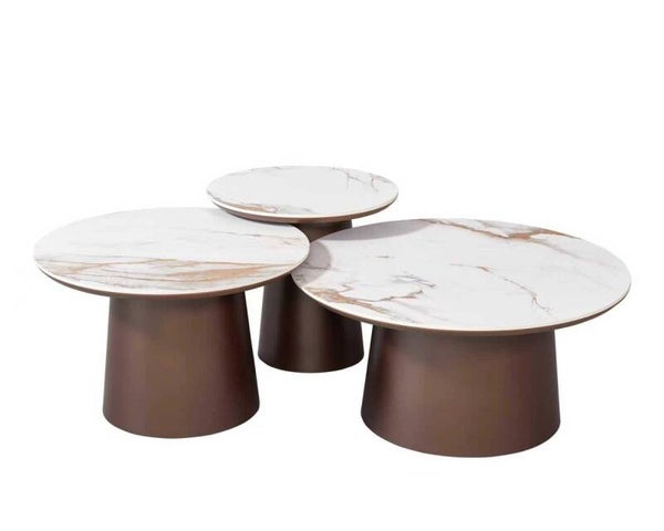 Brown Isabella salontafel set van 3 rond