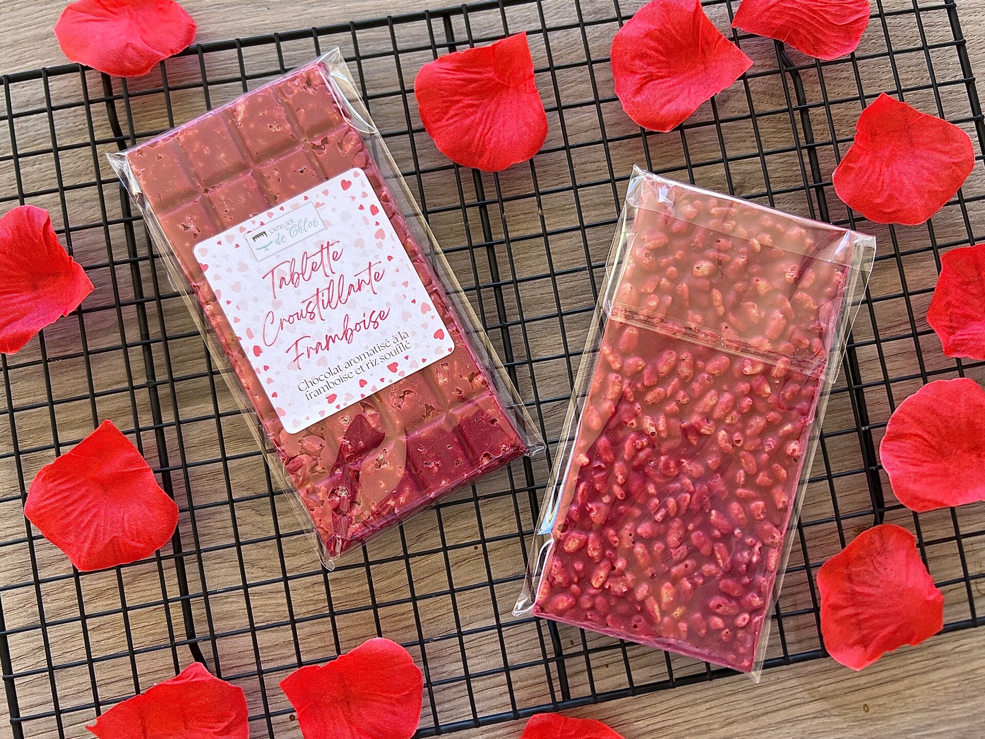 Tablette croustillante framboise