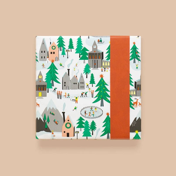 Inpakpapier - X-mas - Village - orange