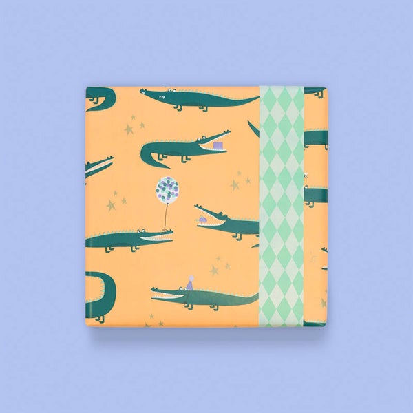 Inpakpapier - crocodile peach - harlequin mint